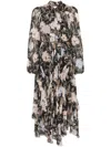 Zimmermann Eden Handkerchief Belted Floral-print Crepe De Chine Midi Dress In Black