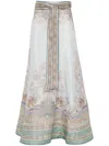 Zimmermann Eden Belted Paisley-print Linen And Silk-blend Organza Maxi Skirt In Blue