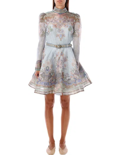 Zimmermann Eden Belted Flower-and-paisley-print Linen And In Blue