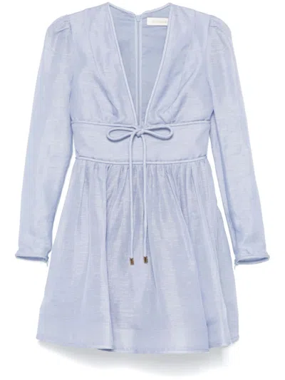 Zimmermann Eden Linen & Silk Organza Mini Dress In Blue
