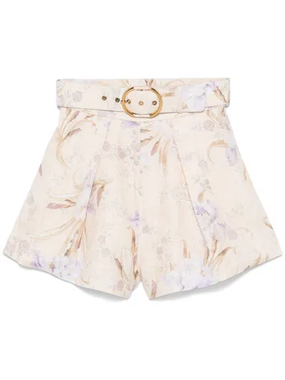 Zimmermann Eden Floral Tuck Shorts In Beige