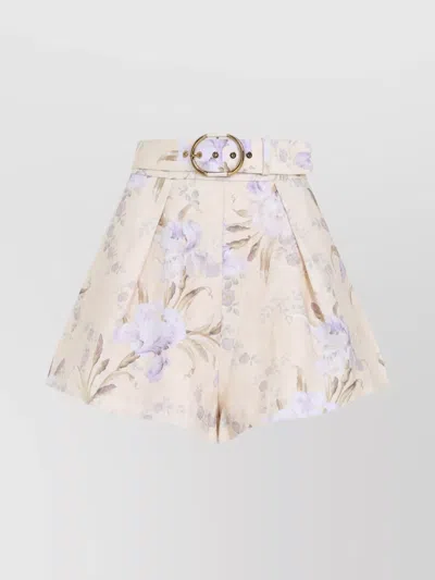 Zimmermann Eden Floral Tuck Shorts In Beige