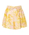 Zimmermann Golden Relaxed Floral Silk Satin Shorts In Nude