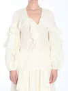 Zimmermann Cotton Ruffled V-neck Blouse In White