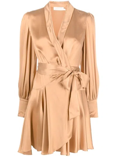 Zimmermann Elegant Brown Silk Wrap Dress For Women