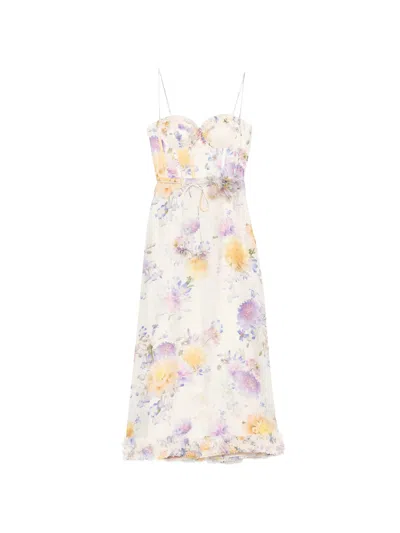 Zimmermann Elegant Corset Bodice Mini Dress With Flower Belt - Size 0 In Multi