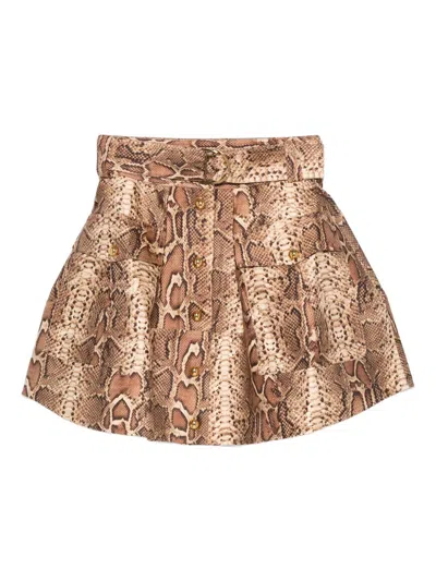Zimmermann Elegant Front Button Mini Skirt With Adjustable D-ring Belt In Brown