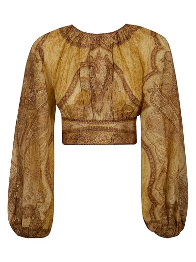 Zimmermann Elegant Gathered Bodice Dress With Puff Sleeves In Brown