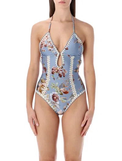 ZIMMERMANN ZIMMERMANN ELEGANT GLOSSY ONE-PIECE SWIMSUIT WITH SCALLOPED TRIMS - SIZE 1