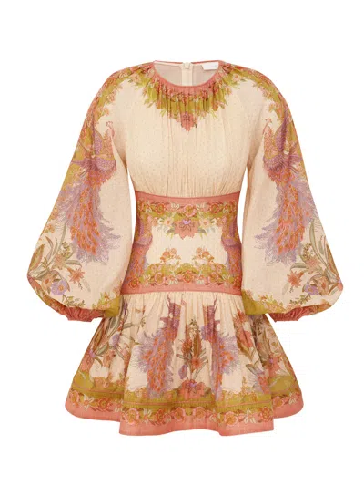 Zimmermann Elongated Waistband Ruffled Mini Dress Size 0 In Rosa