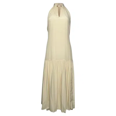 Zimmermann Embellished Collar Midi Halter Neck Dress In Ivory Viscose In White