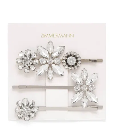 Zimmermann Embellished Crystal Hair Slides In Silver