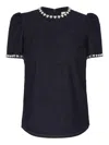 Zimmermann Embellished Denim Top In Night Sky In Black