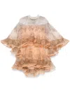 Zimmermann Womens Crush Ruffled Silk Mini Dress Peach Lace Print In Orange