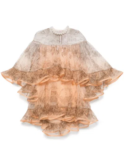 Zimmermann Womens Crush Ruffled Silk Mini Dress Peach Lace Print