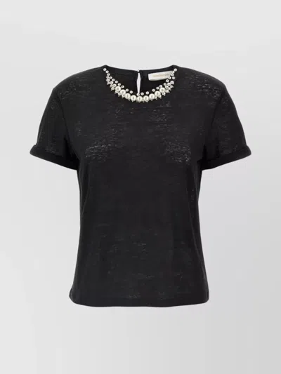Zimmermann Embellished Neckline T-shirt Keyhole Back In Black