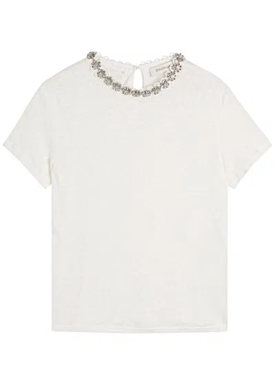 Zimmermann Embellished Slubbed Linen T-shirt In White