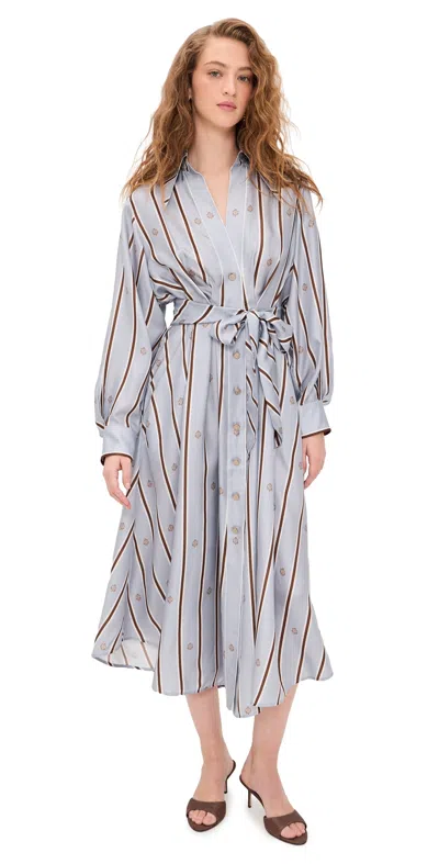 Zimmermann Emblem Tuck Silk Midi Dress Blue Emblem In Gray