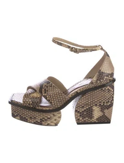 Pre-owned Zimmermann Embossed Leather Animal Print Sandals In Neutral
