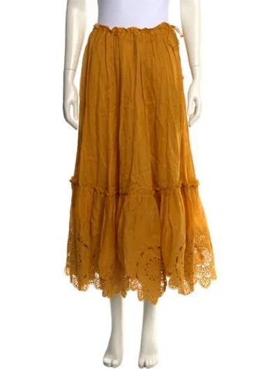 Pre-owned Zimmermann Embroidered Accent Midi Length Skirt W/ Tags In Yellow