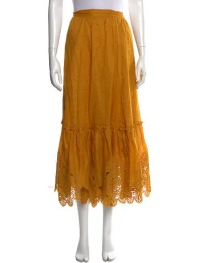 Pre-owned Zimmermann Embroidered Accent Midi Length Skirt In Yellow