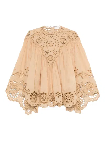 Zimmermann Embroidered Blouse In Brown