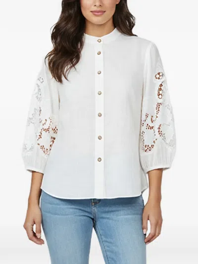 Pre-owned Zimmermann Embroidered Button-up Blouse In White