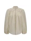 Zimmermann Cream Ramie Coco Embroidered Blouse In Neutral