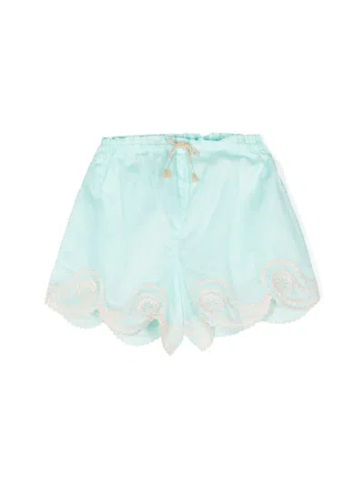 Zimmermann Kids' Embroidered Cotton Shorts In Blue