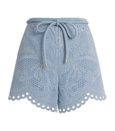 Zimmermann Embroidered Daylight Denim Shorts In Blue