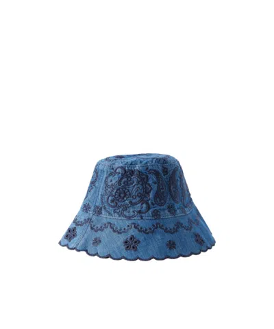 Zimmermann Embroidered Denim Bucket Hat In Red