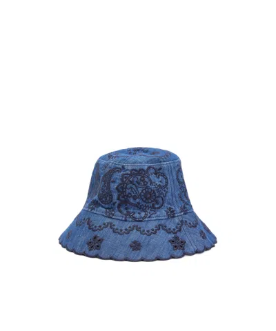 Zimmermann Embroidered Denim Bucket Hat In Blue