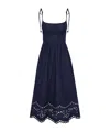 Zimmermann Mohan Broderie Anglaise Trim Denim Midi Dress In Blue