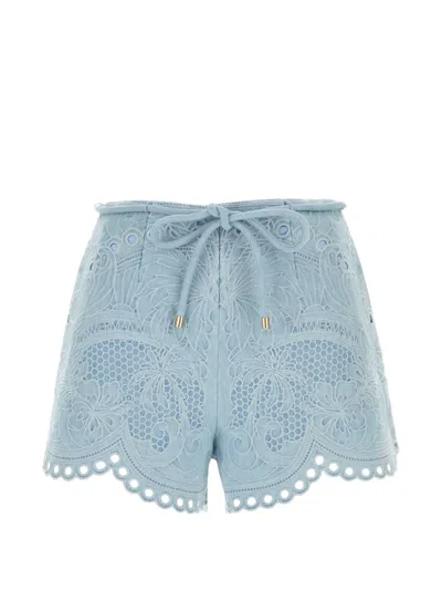 Zimmermann Embroidered Denim Shorts In Blue