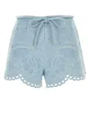 Zimmermann Daylight Embroidered Belted Denim Shorts In Light Blue