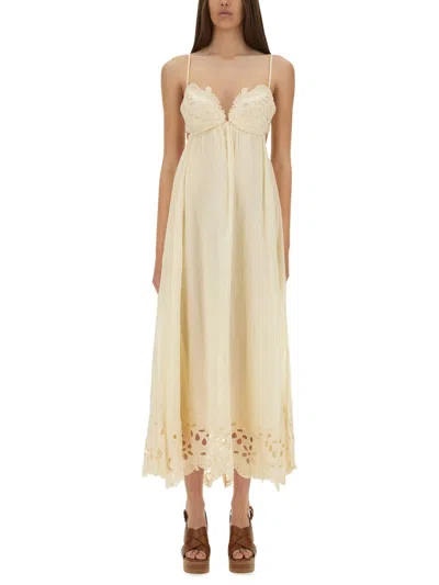 Zimmermann Embroidered Dress "coco" In Gold