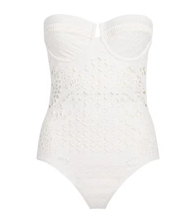 Zimmermann Embroidered Indra Strapless Swimsuit In Ivory