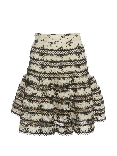 Pre-owned Zimmermann Embroidered Lace-trim Mini Skirt In Neutrals