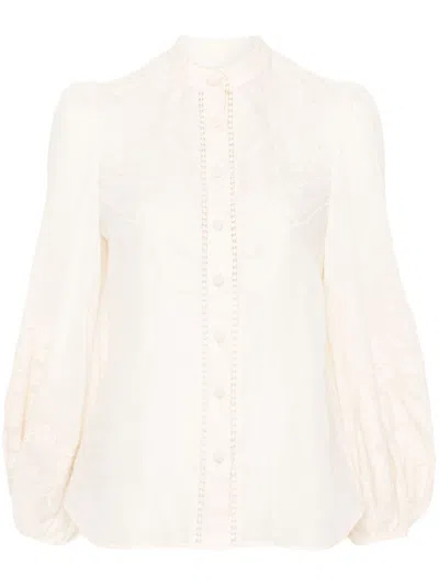 Zimmermann Embroidered Linen Blouse In Beige