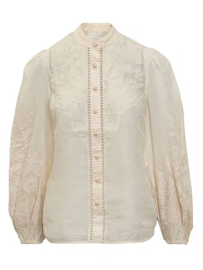 ZIMMERMANN ZIMMERMANN EMBROIDERED LINEN BLOUSE