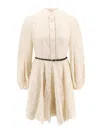 Zimmermann Mini Beige Dress With Embroidery And Contrasting Belt