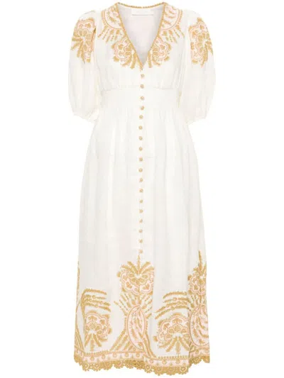 ZIMMERMANN ZIMMERMANN EMBROIDERED LINEN MIDI DRESS