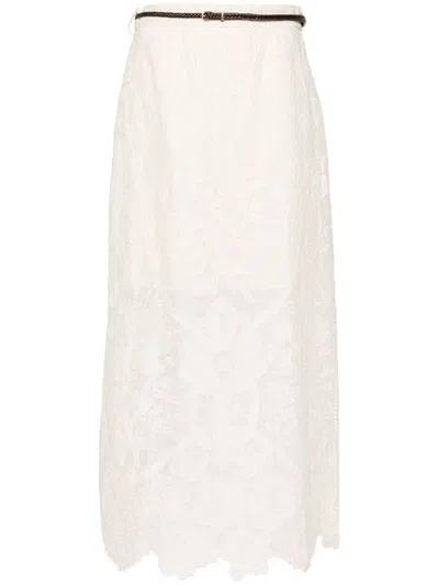 ZIMMERMANN ZIMMERMANN EMBROIDERED LINEN MIDI SKIRT