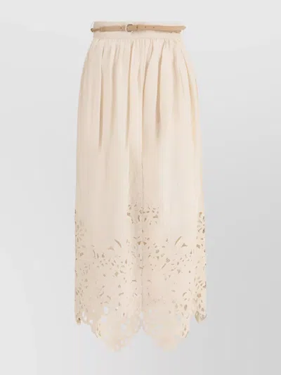 Zimmermann Wylie Embroidered Midi Skirt In Beige