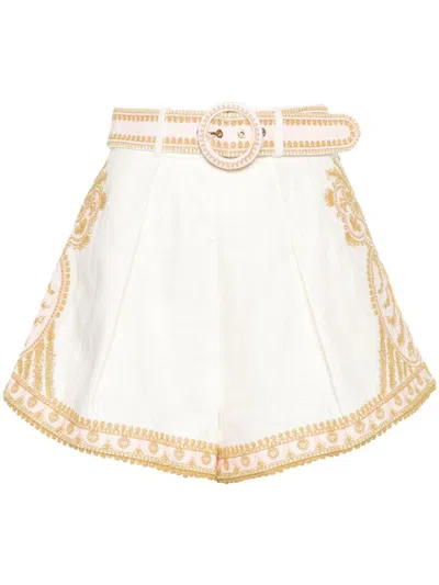 Zimmermann Embroidered Linen Shorts In Gold