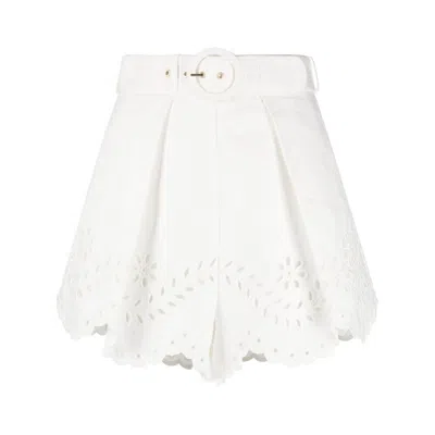 Zimmermann Embroidered Linen Shorts In White