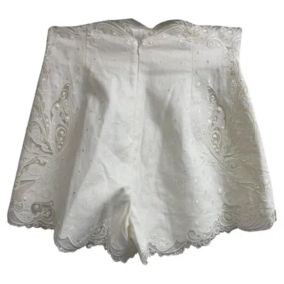 Zimmermann Embroidered Mini Shorts In White Linen