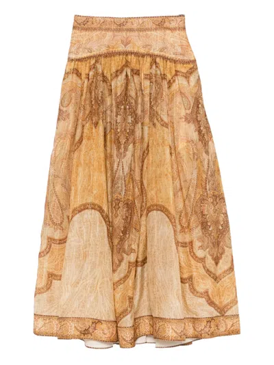 Zimmermann Embroidered Mini Skirt With Fixed Waistband And Side Pockets In Giallo