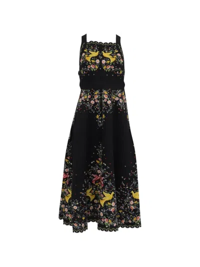 Pre-owned Zimmermann Embroidered Open-back Midi Dress In Black