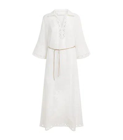 Zimmermann Embroidered Ramie Indra Midi Dress In Ivory